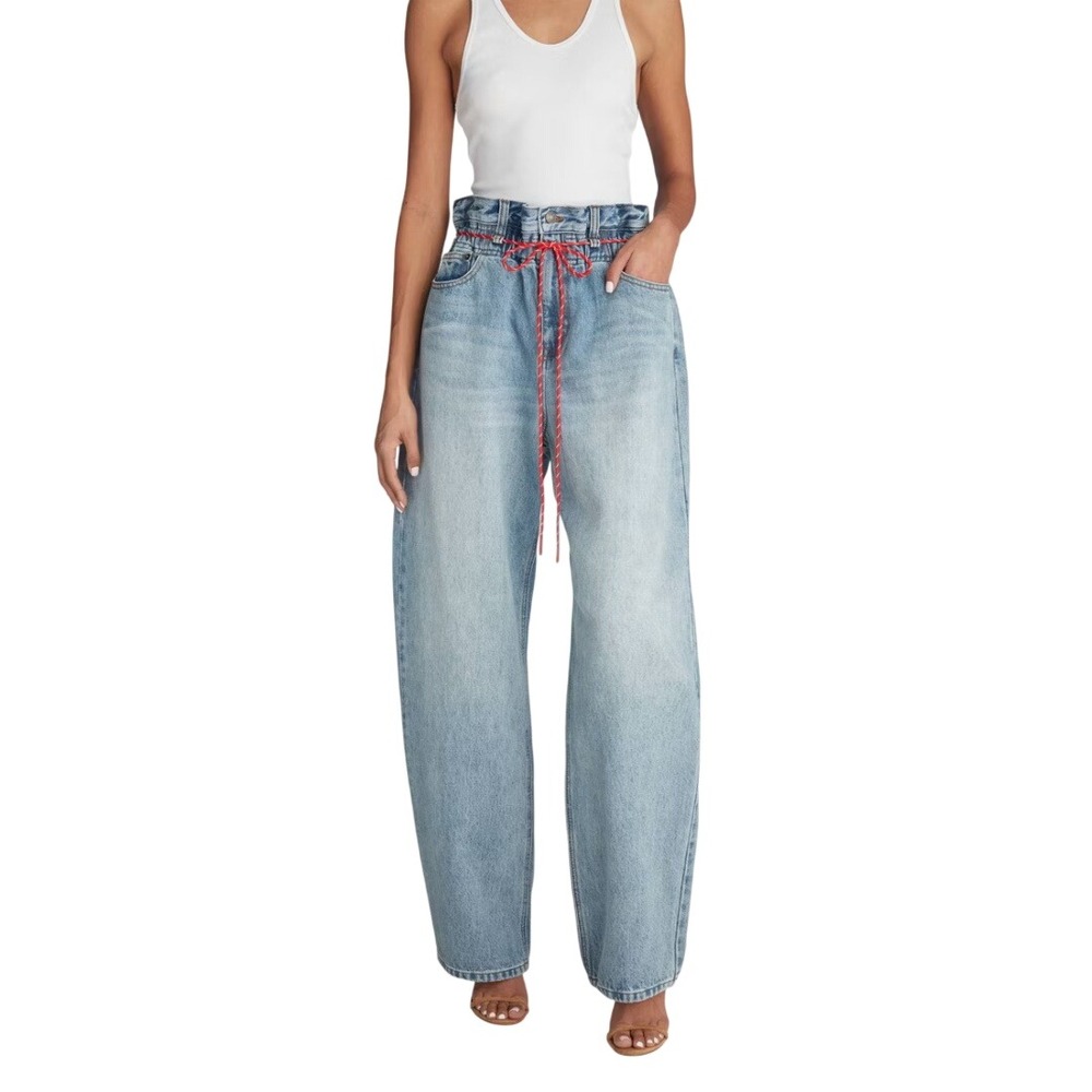 KBB by Kahlana Women's Light Blue Paperbag Barrel Leg Jeans Size 8